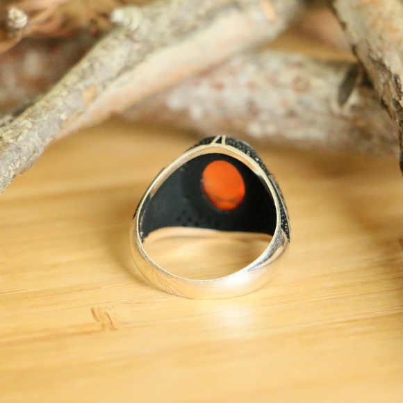 Sterling Silver Men's Ring, Black and Red S 10 - Picture 8 of 8